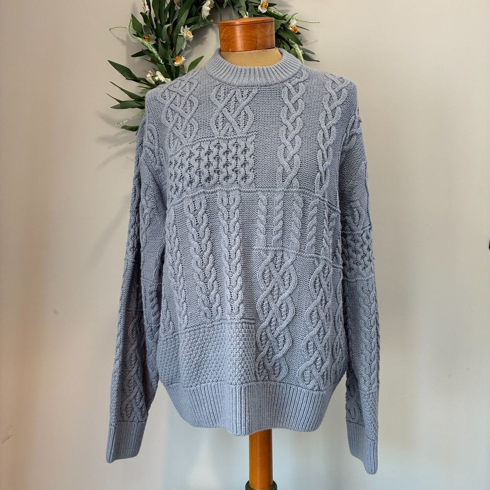 Abercrombie & Fitch Men's Cable Patchwork Crew Sweater Blue, Size S